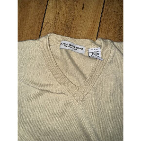 Maxini Collezione Cream V-Neck Knit Sweater Men’s Large 22x25 Minimalist - Picture 4 of 4